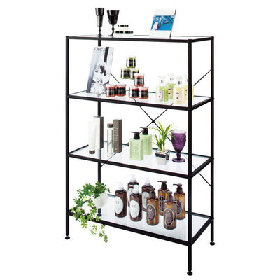 店舗用品店舗什器スリムガラスラック4段ブラックの商品画像