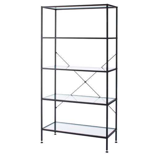 店舗用品店舗什器スリムガラスラック5段ブラックの商品画像