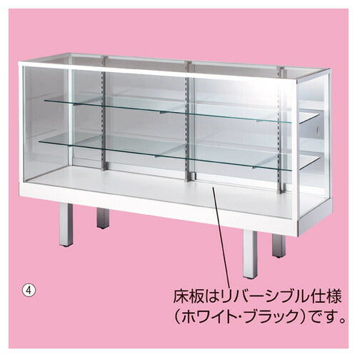 店舗用品店舗什器平ガラスショーケースステージ無しホワイトD45cmW90cm引戸前の商品画像