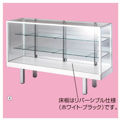 店舗用品店舗什器平ガラスショーケースステージ無しホワイトD45cmW120cm引戸前の商品画像