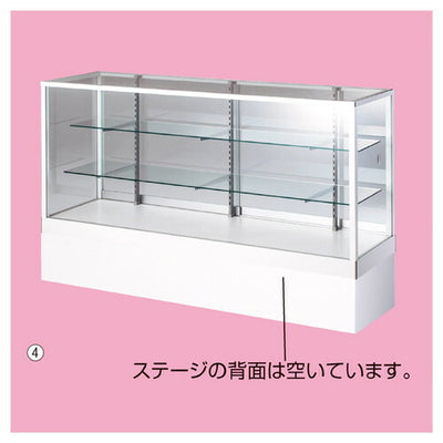 店舗用品店舗什器平ガラスショーケースステージ付きホワイトD45cmW120cm引戸前の商品画像