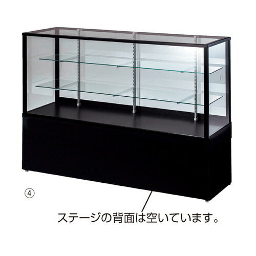 店舗用品店舗什器平ガラスショーケースステージ付きブラックD45cmW90cm引戸前の商品画像