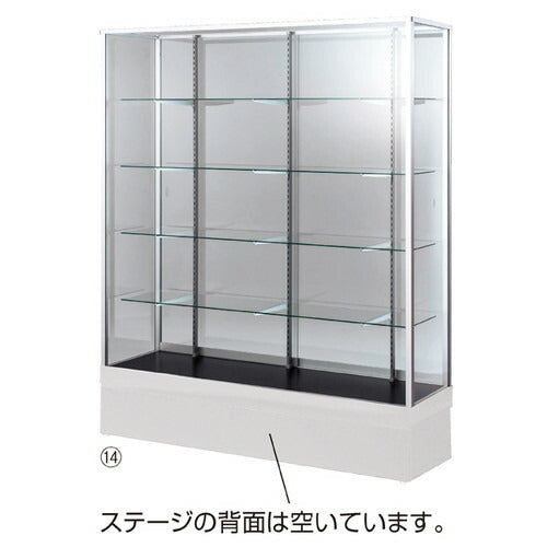 店舗用品店舗什器ハイタイプガラスショーケースステージ付きホワイトW90cmH180cm引戸後の商品画像
