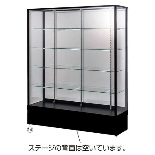 店舗用品店舗什器ハイタイプガラスショーケースステージ付きブラックW120cmH180cm引戸後の商品画像