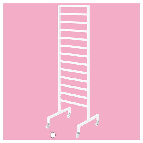 店舗用品システム什器角バーパネルスタンドホワイトキャスター付き両面タイプW90cmの商品画像