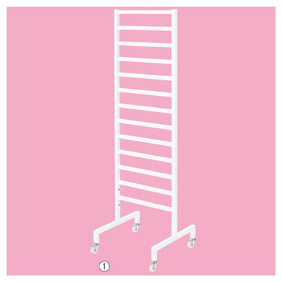 店舗用品システム什器角バーパネルスタンドホワイトキャスター付き両面タイプW90cmの商品画像