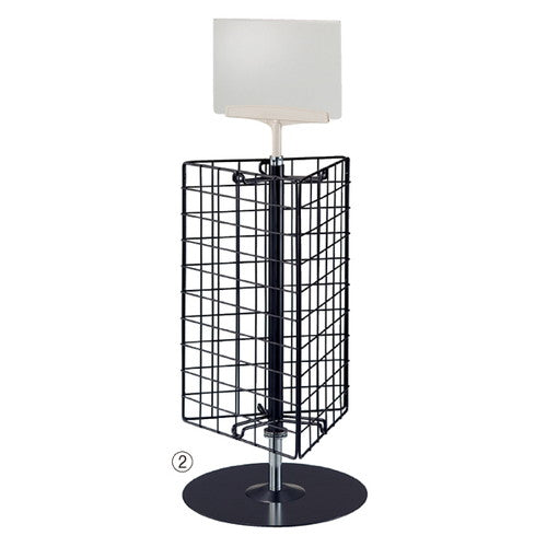 店舗用品店舗什器卓上回転ネットディスプレイ(ポップスタンド付き)三角型白の商品画像