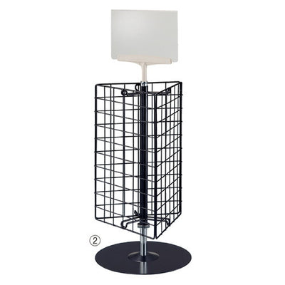 店舗用品店舗什器卓上回転ネットディスプレイ(ポップスタンド付き)三角型白の商品画像