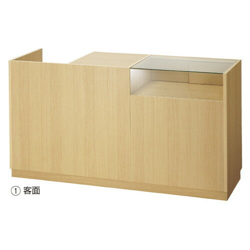 店舗用品店舗什器引き戸型ショーケース付きレジ台W167.5cmエクリュの商品画像