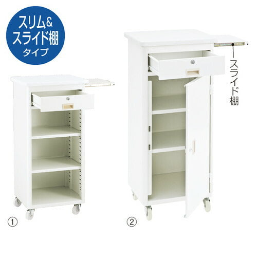 店舗用品店舗什器スチール製作業台スライド棚付き白扉無しの商品画像