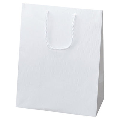 店舗用品ラッピング用品手提げ紙袋白ストライプエンボス25.5×14.5×33cmの商品画像