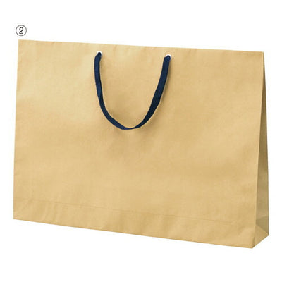店舗用品ラッピング用品ショルダーバッグベージュ無地紙袋紺ひも60×10×42cmの商品画像