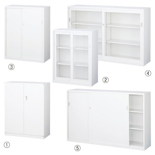 店舗用品店舗運営用品A4書庫H112cm(下置用)ホワイトW88cmガラス引戸の商品画像