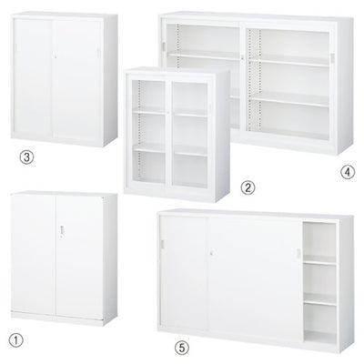 店舗用品店舗運営用品A4書庫H112cm(下置用)ホワイトW88cmガラス引戸の商品画像