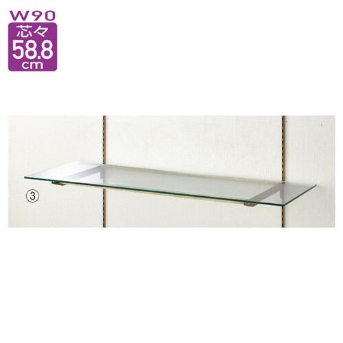 店舗用品システム什器ガラス棚セットW90cmオーバーハングタイプ8mm厚アンティークゴールドD35cmの商品画像