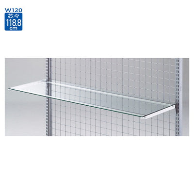 店舗用品システム什器ガラス棚セットW120cmインハングタイプ8mm厚D35cmの商品画像