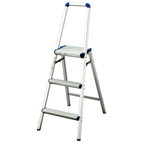 店舗用品店舗運営用品手すり付き踏み台天板幅広タイプ3段H124cmの商品画像