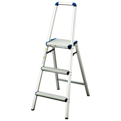 店舗用品店舗運営用品手すり付き踏み台天板幅広タイプ3段H124cmの商品画像