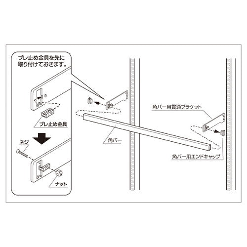 貫通式角バーセット W120cm (スリット芯々88.8/118.8cm用) D15cm (1セット) kp38-42-6-3