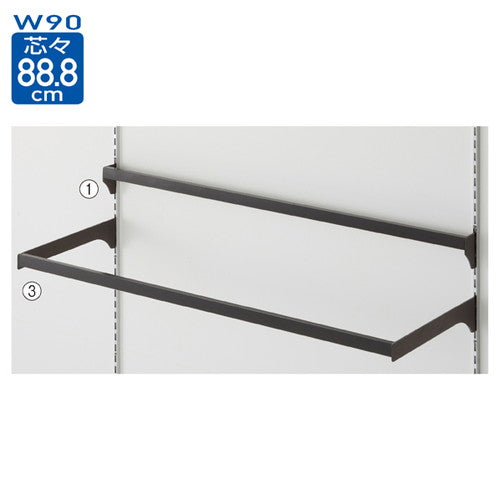 店舗用品システム什器差し込み式ミニ角バーセットW90cmブラック(スリット芯々88.8cm用)D3.5cmの商品画像