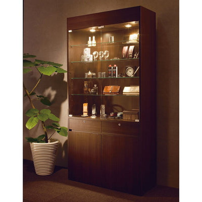 店舗用品店舗什器木製壁面用ショーケース照明付きダークブラウンの商品画像