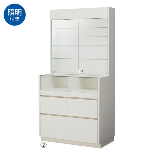 店舗用品店舗什器木製壁面用L型ショーケース照明付きダークブラウンの商品画像