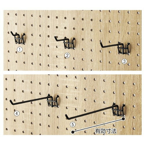 店舗用品店舗什器有孔パネル用フック(直径4mm)黒L15cmの商品画像