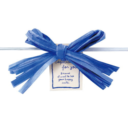 店舗用品ラッピング用品リボン付きワイヤータイモチーフ付きペーパーラフィアブルーの商品画像