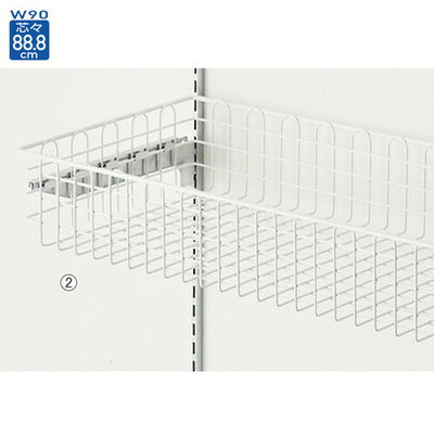 店舗用品システム什器ワイヤーバスケットセットW90cmタイプホワイトD30cmの商品画像