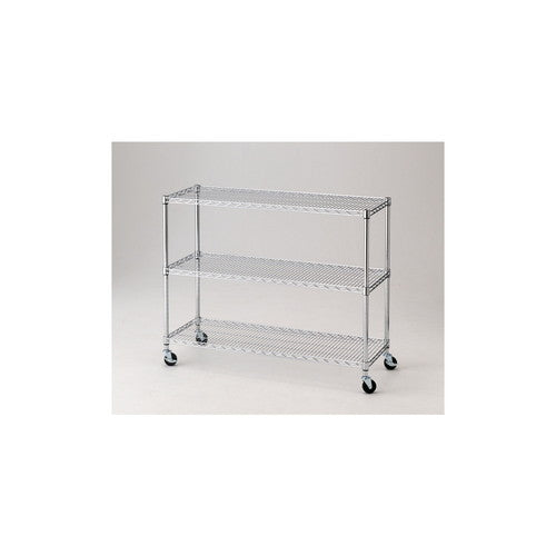 店舗用品シリーズ什器ワイヤーラックD45cmキャスター付きH98cm3段W121.2cmの商品画像