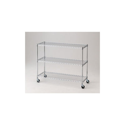 店舗用品シリーズ什器ワイヤーラックD45cmキャスター付きH98cm3段W121.2cmの商品画像