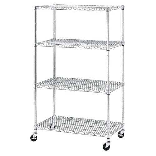 店舗用品シリーズ什器ワイヤーラックD45cmキャスター付きH159cm4段W90.7cmの商品画像