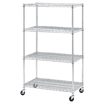 店舗用品シリーズ什器ワイヤーラックD45cmキャスター付きH159cm4段W90.7cmの商品画像