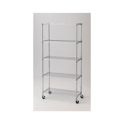 店舗用品シリーズ什器ワイヤーラックD45cmキャスター付きH189cm5段W90.7cmの商品画像