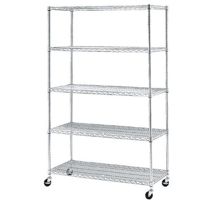 店舗用品シリーズ什器ワイヤーラックD45cmキャスター付きH189cm5段W121.2cmの商品画像