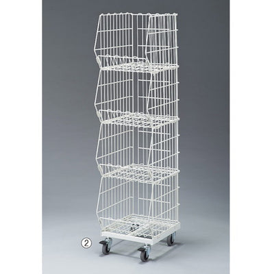 店舗用品店舗什器高機能型ジャンブルバスケットW38.4cm直径7.5cmキャスター付き白3段の商品画像