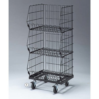 店舗用品店舗什器高機能型ジャンブルバスケットW54.4cm直径7.5cmキャスター付き黒3段の商品画像