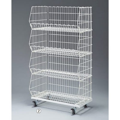 店舗用品店舗什器高機能型ジャンブルバスケットW86.4cm直径7.5cmキャスター付き白4段の商品画像