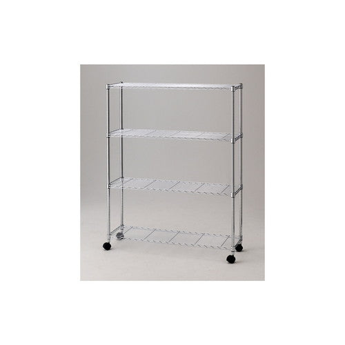 店舗用品シリーズ什器ワイヤーラックローコストD35cmキャスター付きH156cm棚4段D35.7cmW121.2cmの商品画像