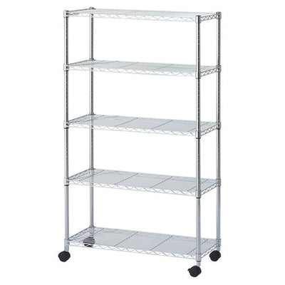 店舗用品シリーズ什器ワイヤーラックローコストD35cmキャスター付きH156cm棚5段D35.7cmW90.7cmの商品画像