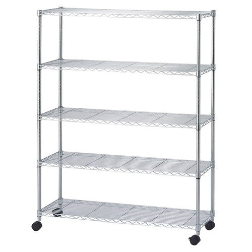 店舗用品シリーズ什器ワイヤーラックローコストD35cmキャスター付きH156cm棚5段D35.7cmW121.2cmの商品画像
