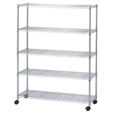 店舗用品シリーズ什器ワイヤーラックローコストD35cmキャスター付きH156cm棚5段D35.7cmW121.2cmの商品画像