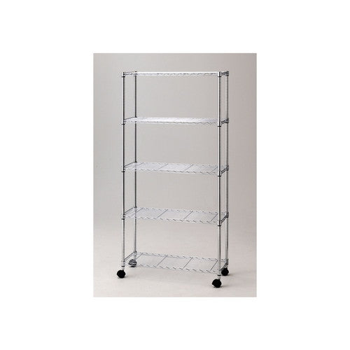 店舗用品シリーズ什器ワイヤーラックローコストD35cmキャスター付きH186cm棚5段D35.7cmW90.7cmの商品画像