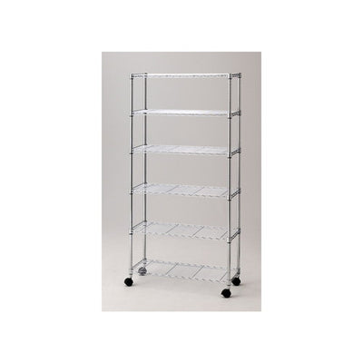 店舗用品シリーズ什器ワイヤーラックローコストD35cmキャスター付きH186cm棚6段D35.7cmW90.7cmの商品画像