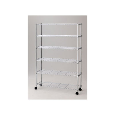 店舗用品シリーズ什器ワイヤーラックローコストD35cmキャスター付きH186cm棚6段D35.7cmW121.2cmの商品画像