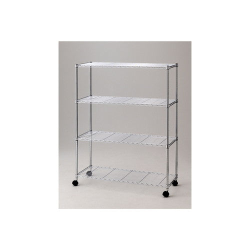 店舗用品シリーズ什器ワイヤーラックローコストD45cmキャスター付きH156cm棚4段D45.7cmW121.2cmの商品画像