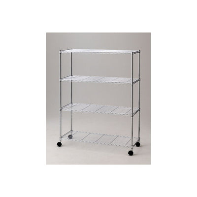 店舗用品シリーズ什器ワイヤーラックローコストD45cmキャスター付きH156cm棚4段D45.7cmW121.2cmの商品画像