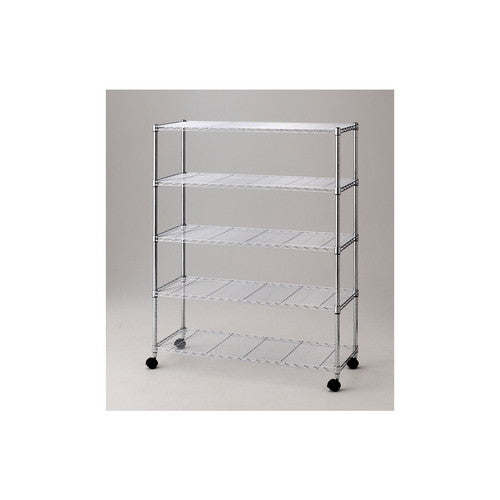 店舗用品シリーズ什器ワイヤーラックローコストD45cmキャスター付きH156cm棚5段D45.7cmW121.2cmの商品画像