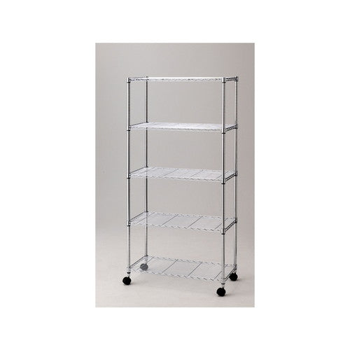 店舗用品シリーズ什器ワイヤーラックローコストD45cmキャスター付きH186cm棚5段D45.7cmW90.7cmの商品画像