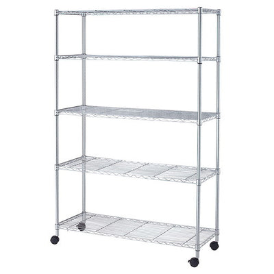 店舗用品シリーズ什器ワイヤーラックローコストD45cmキャスター付きH186cm棚5段D45.7cmW121.2cmの商品画像